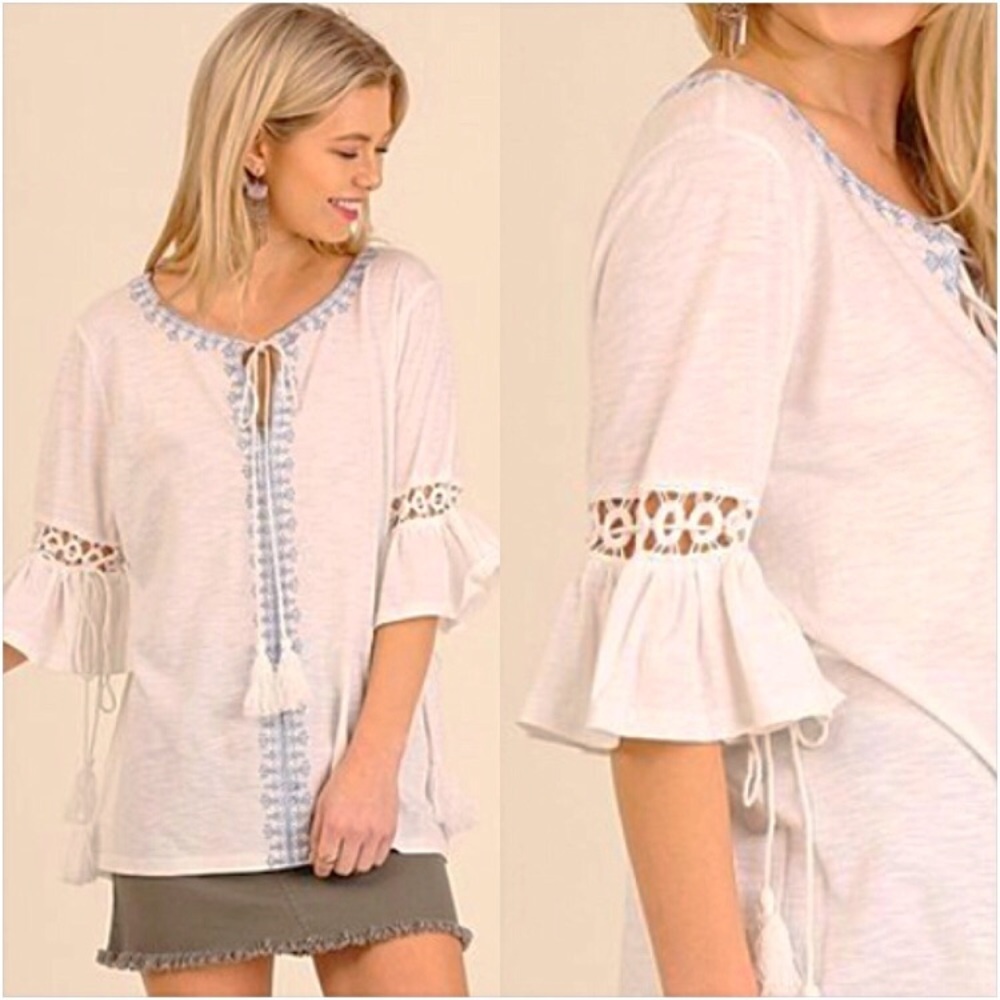 Hippie Boho Embroidered Tassel Top SM - Picture 7 of 8